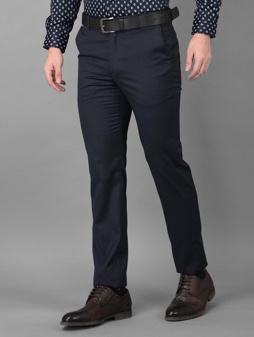 navy blue solid formal trouser - 18373017 - Standard Image - 2