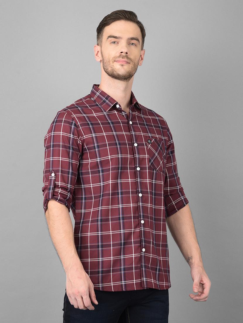 maroon checkered casual shirt - 18373021 - Standard Image - 2