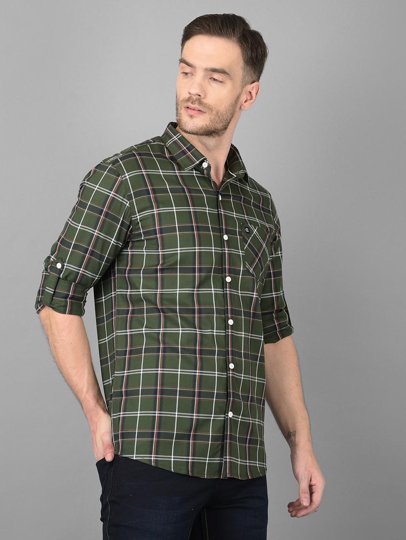 olive-green checkered casual shirt - 18373022 - Standard Image - 2