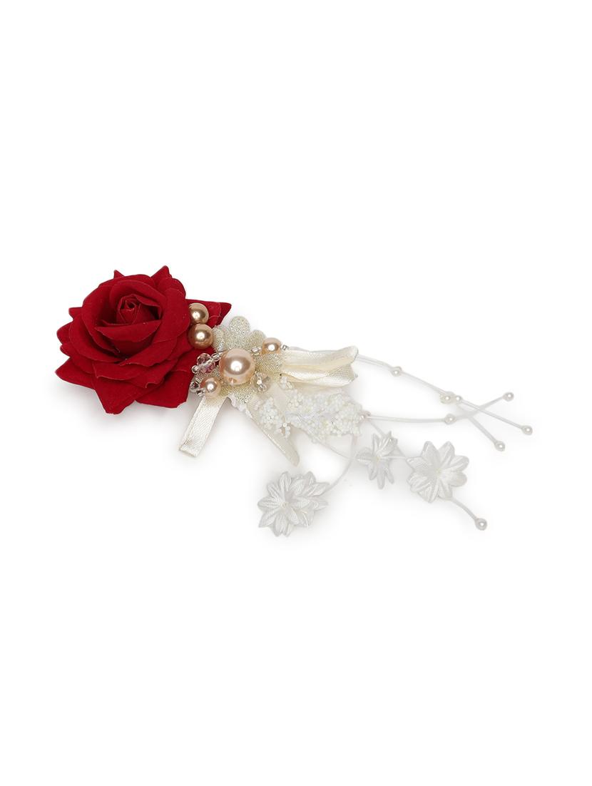 red rose & golden pearls handcrafted alligator side hair clip - 18373300 - Standard Image - 2