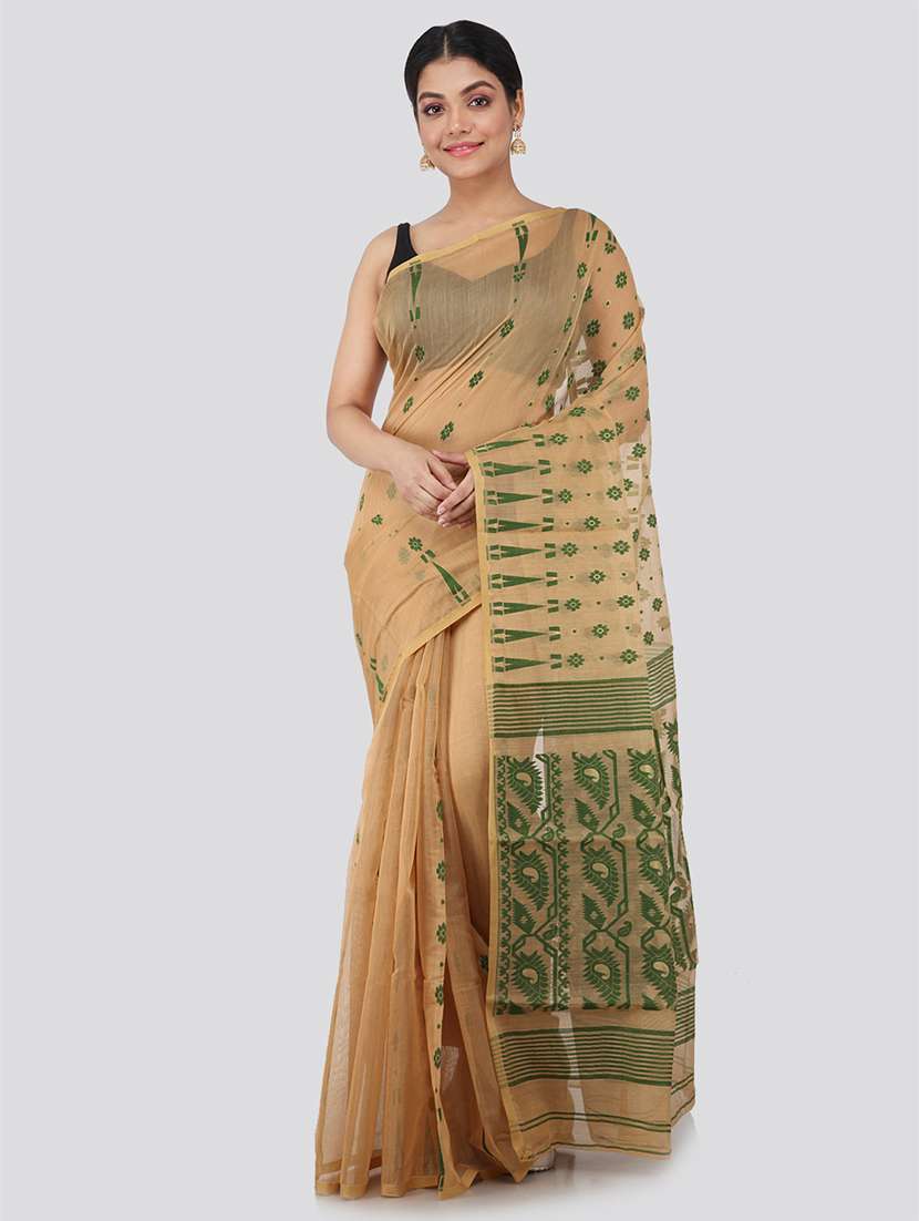 beige cotton blend jamdani saree