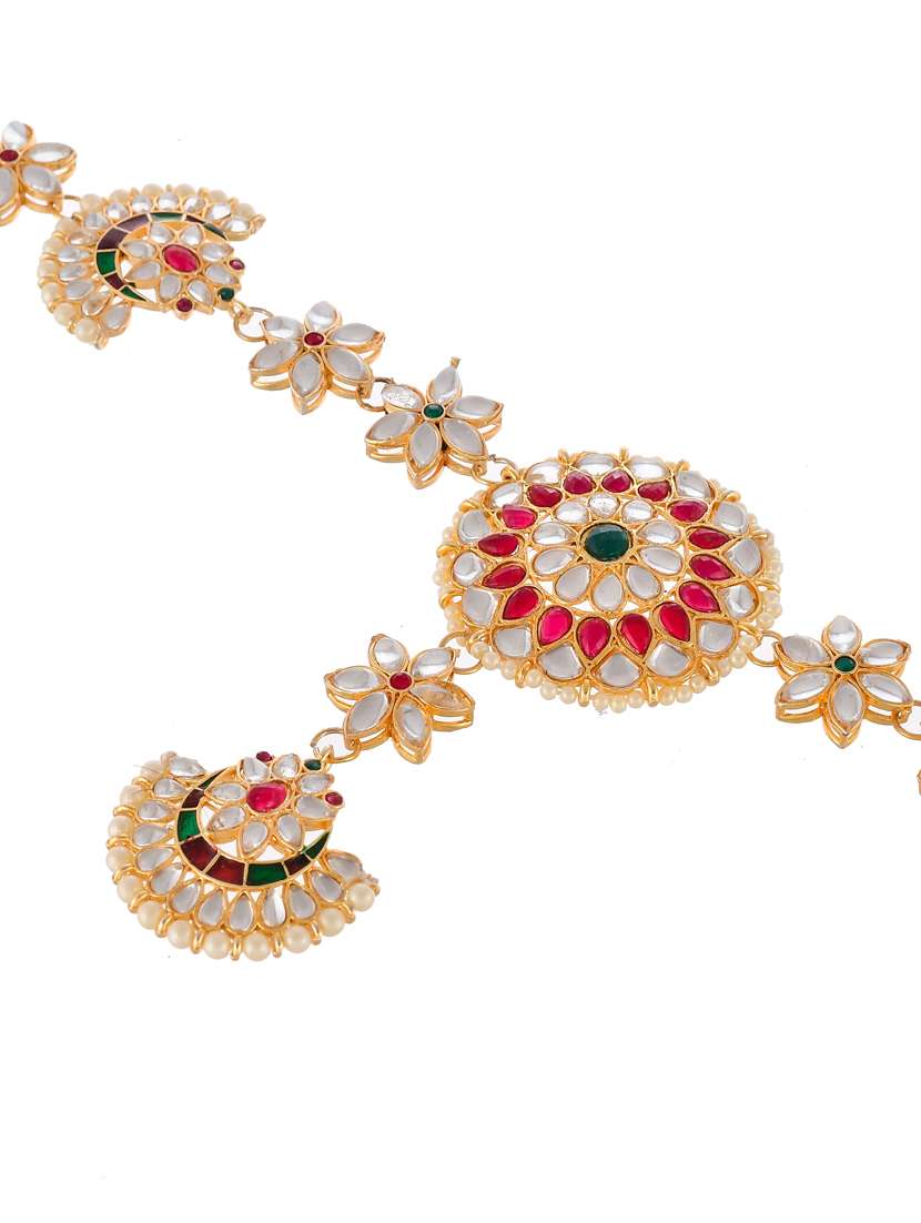 gold plated red & white kundan studded matha patti - 18373708 -  Standard Image - 2