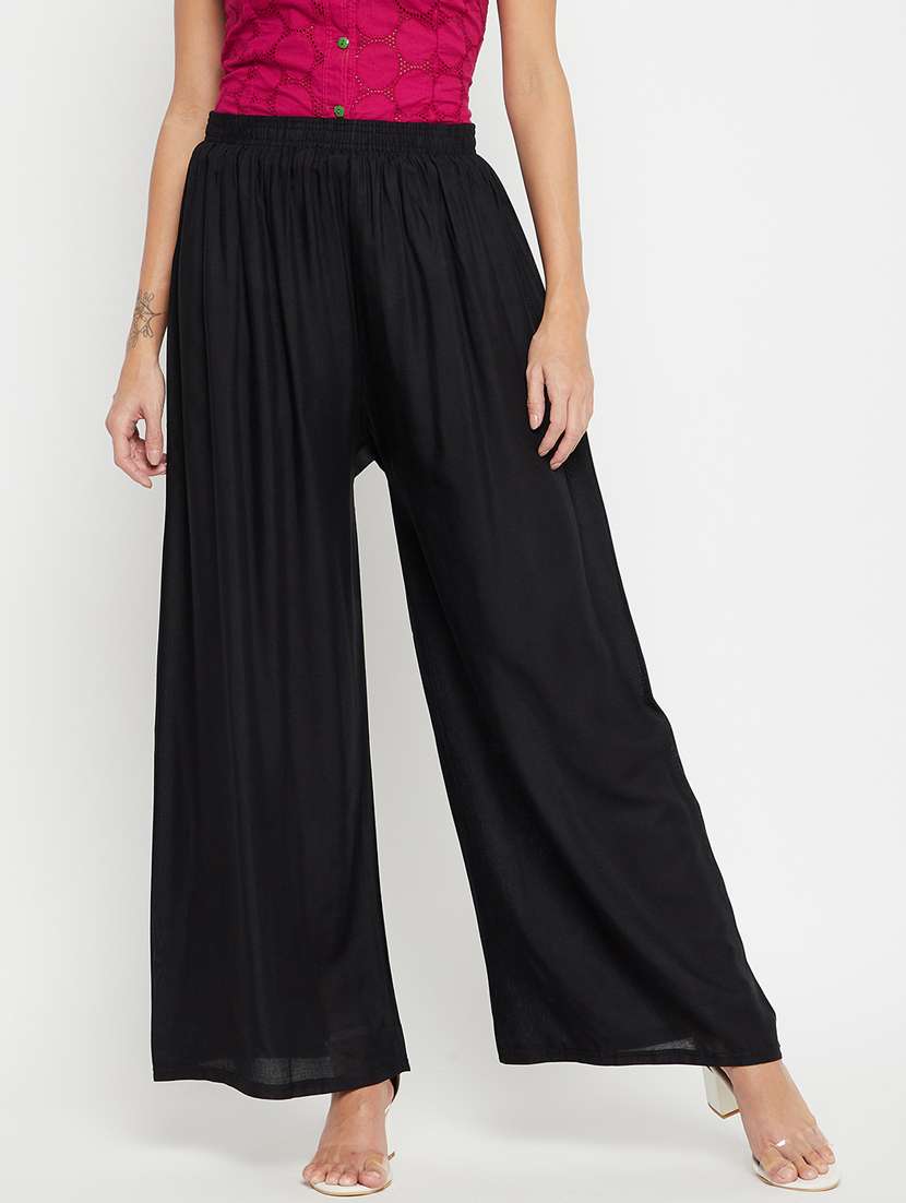 mid rise solid flared palazzo