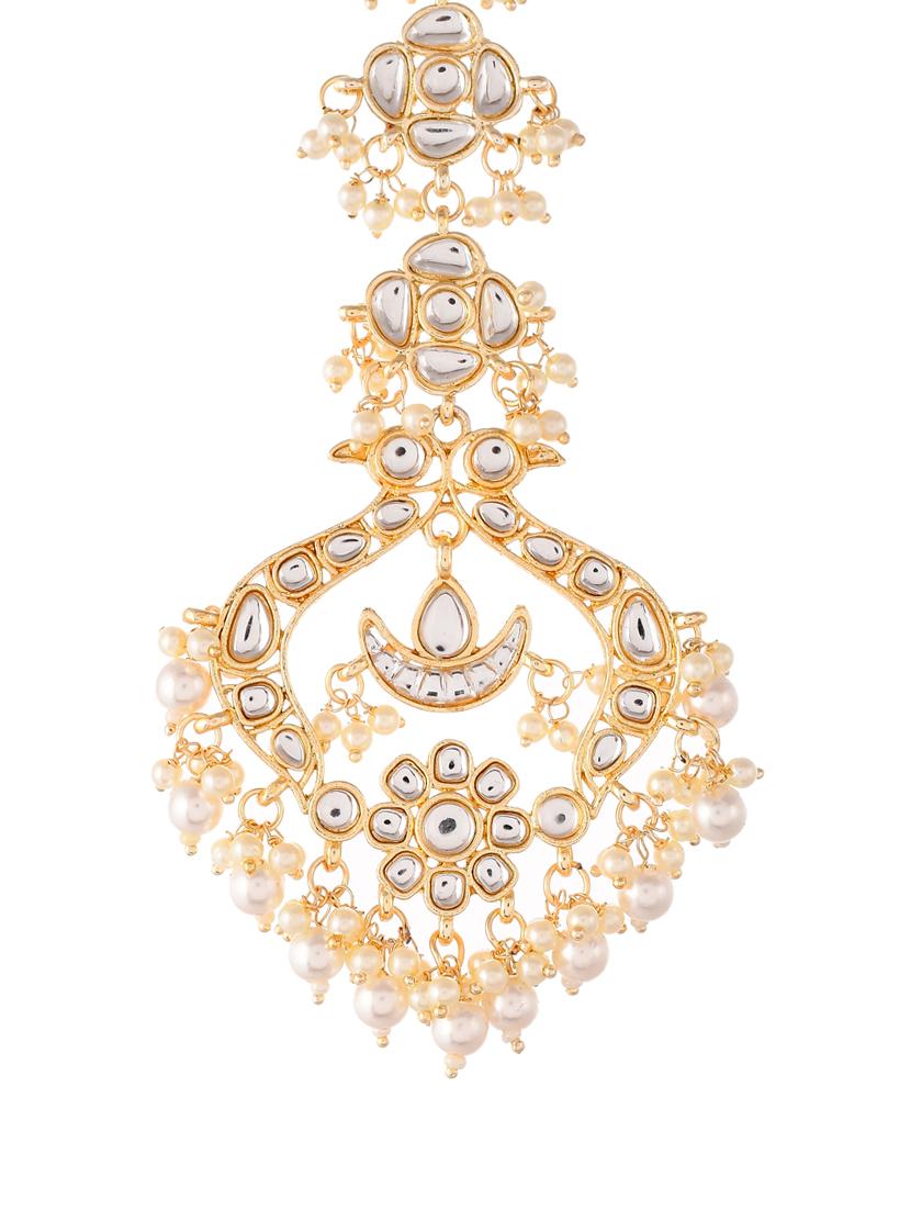 gold tone stone studded maang teeka - 18373749 - Standard Image - 2