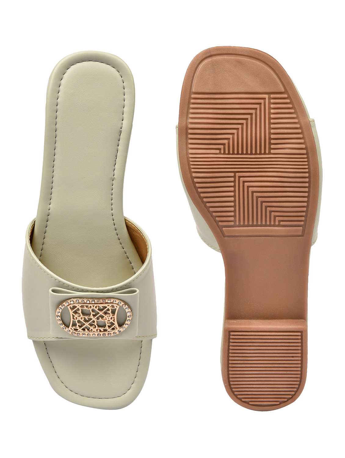 beige synthetic slip on sandals - 18375110 -  Standard Image - 2