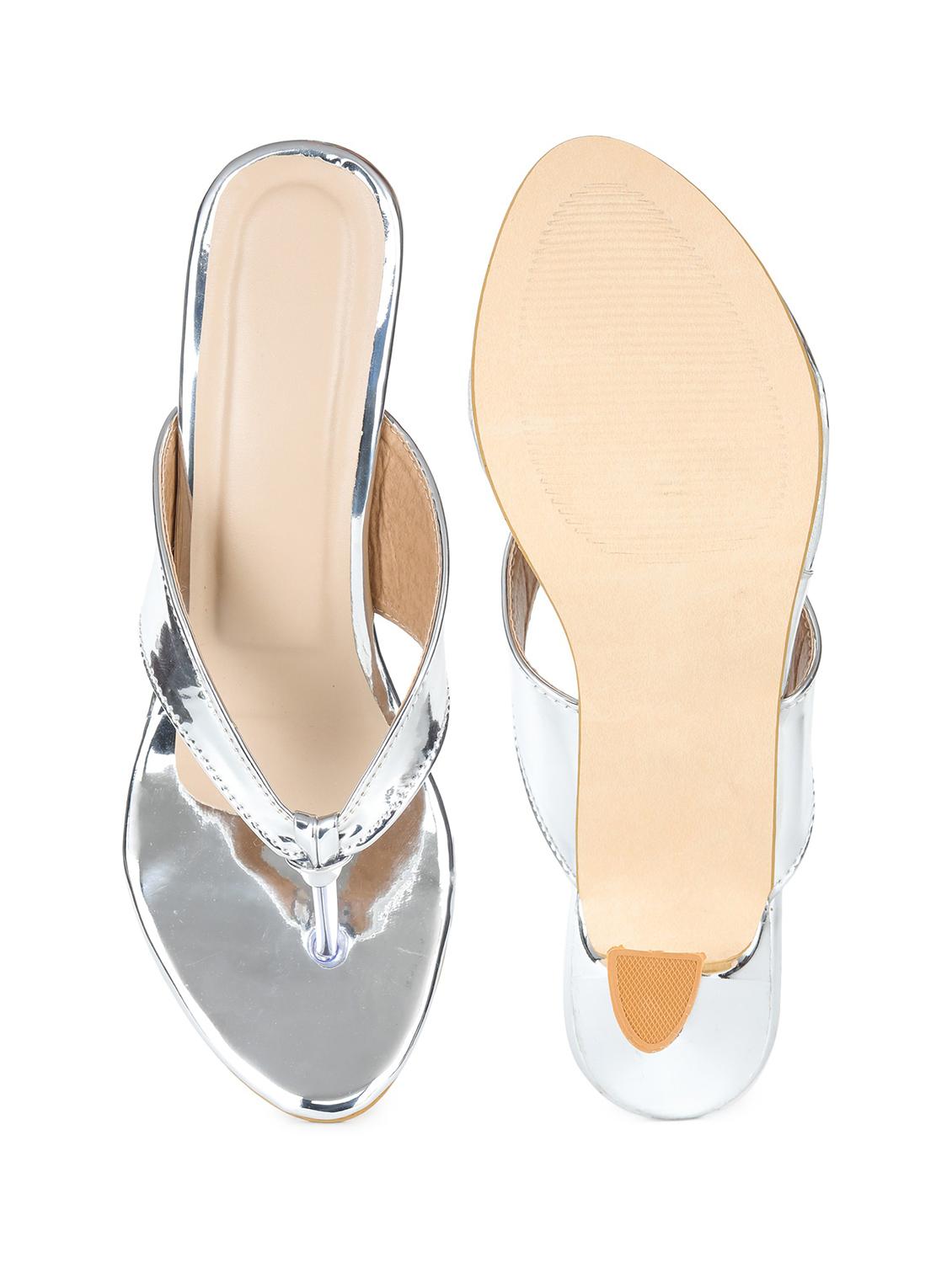 silver synthetic slip on sandals - 18375179 - Standard Image - 2