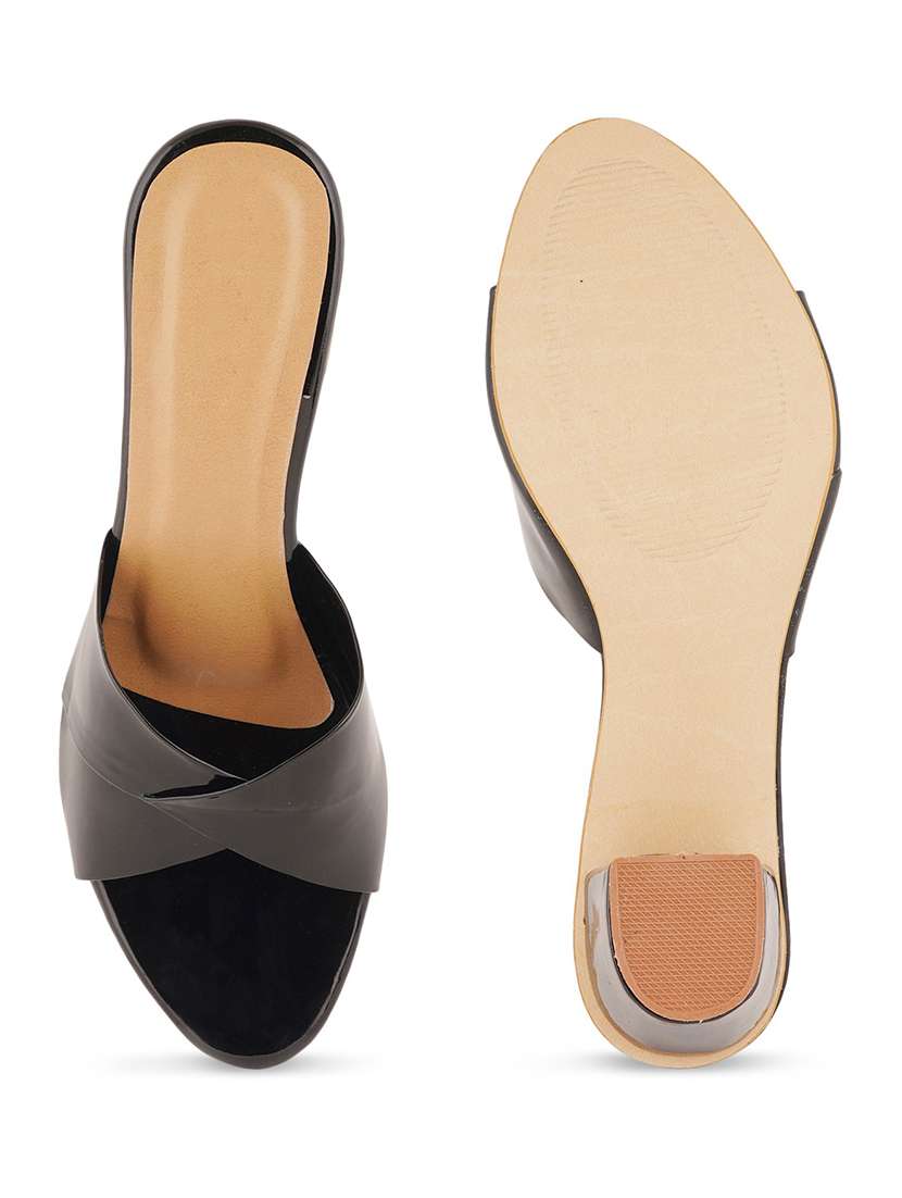 black synthetic slip on sandals - 18375231 - Standard Image - 2