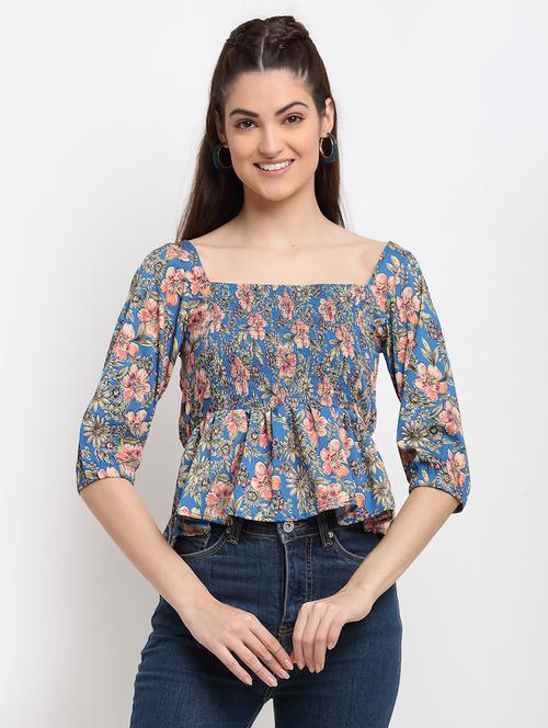 women floral print smocked detailed peplum top - 18375438 - Standard Image - 0