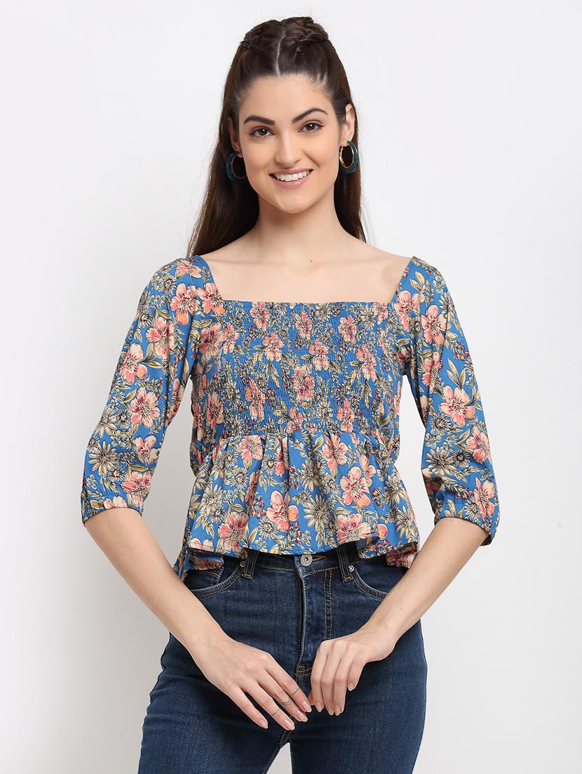 women floral print smocked detailed peplum top - 18375438 - Zoom Image - 0