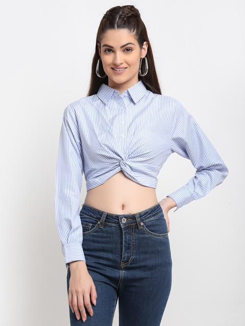 long sleeved striped crop shirt - 18375439 - Standard Image - 0