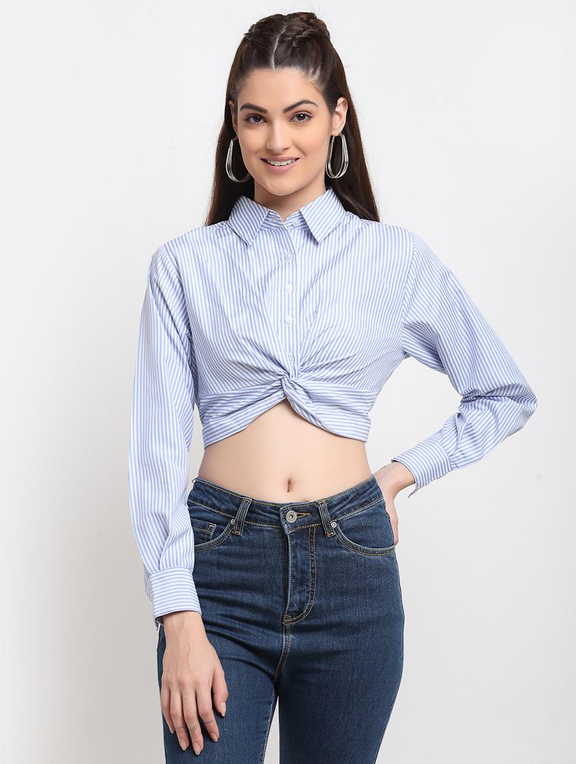 long sleeved striped crop shirt - 18375439 - Zoom Image - 0