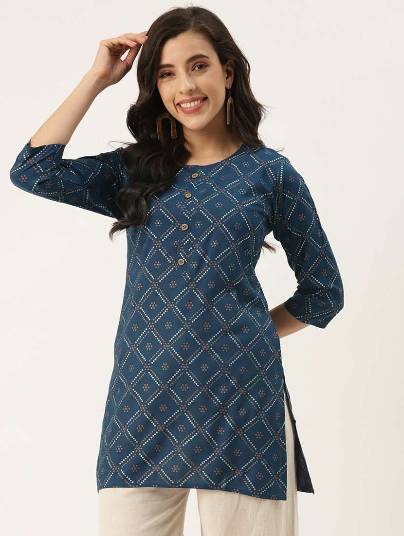 Blue Printed Straight Kurti