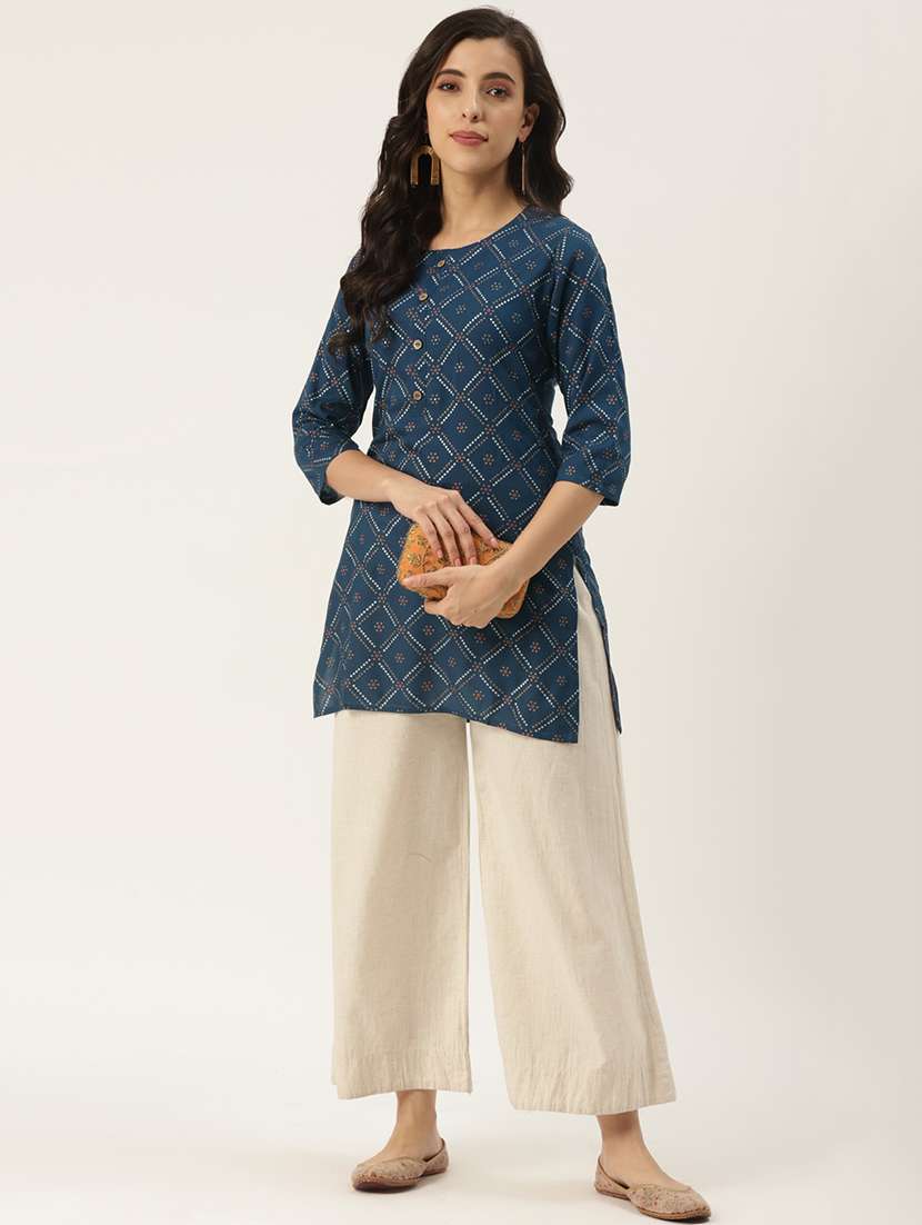 Blue Printed Straight Kurti