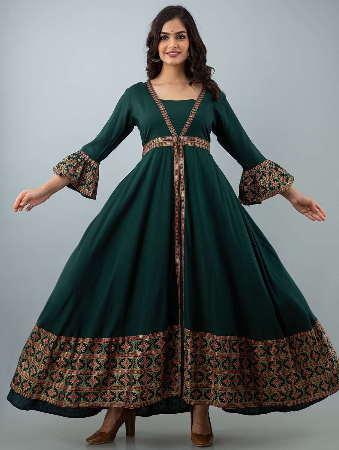 green rayon flared kurta