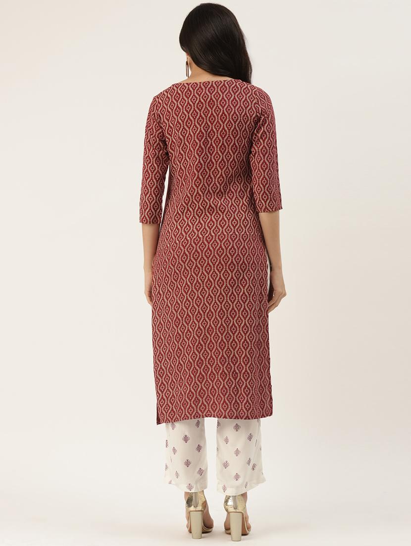 burgundy rayon kurta palazzo set - 18377026 - Standard Image - 2