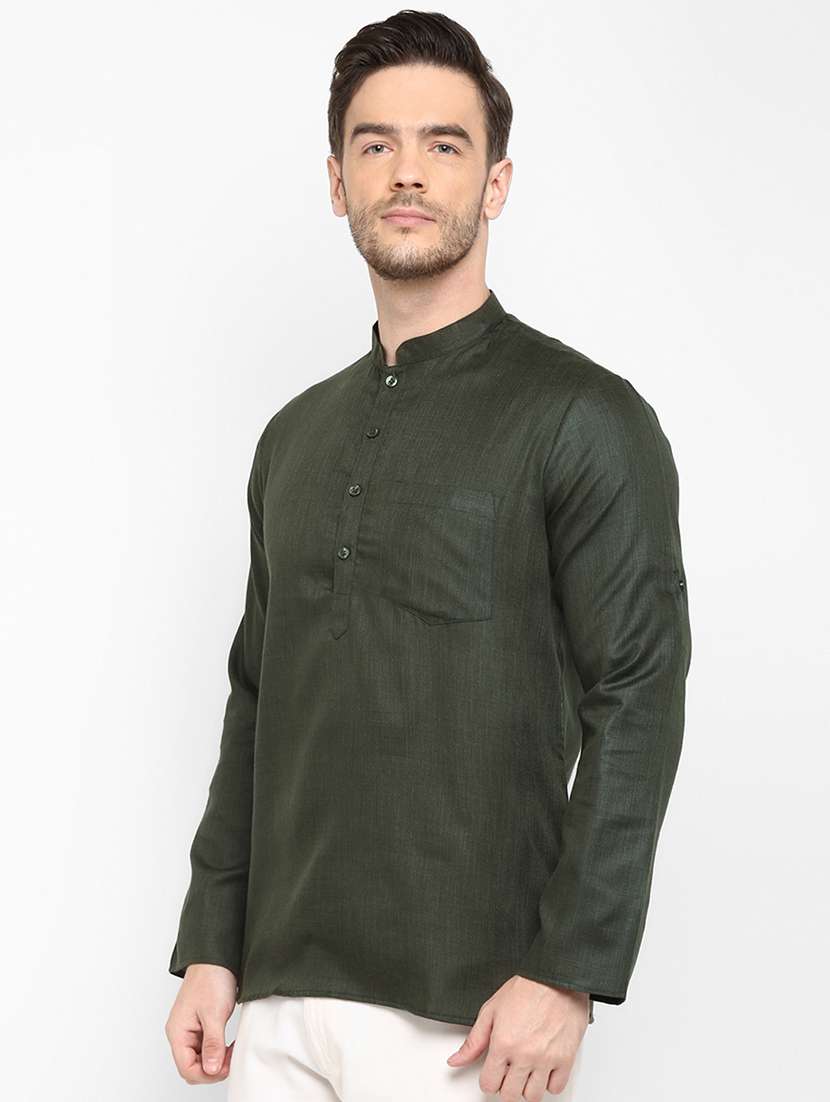 green solid short kurta - 18377182 - Standard Image - 2