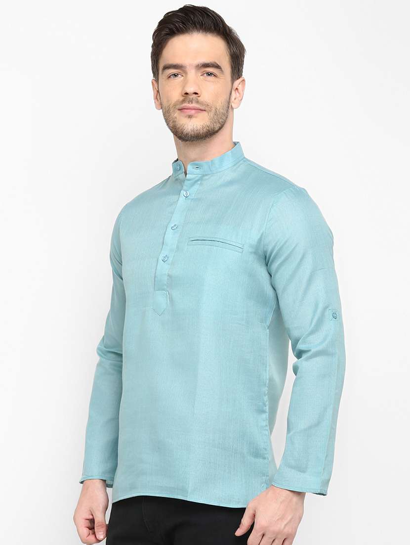 light blue solid short kurta - 18377186 -  Standard Image - 2