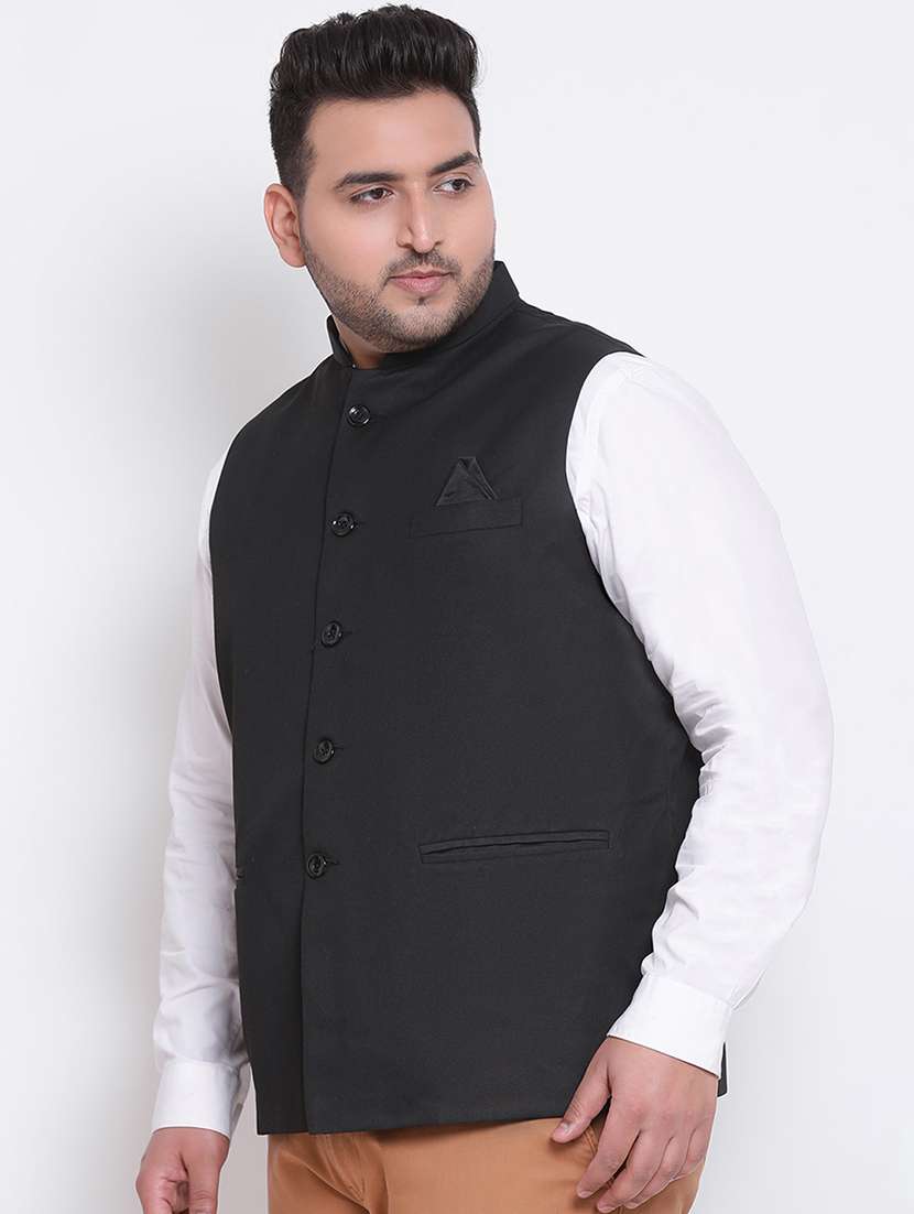 black solid nehru jacket - 18377204 -  Standard Image - 2