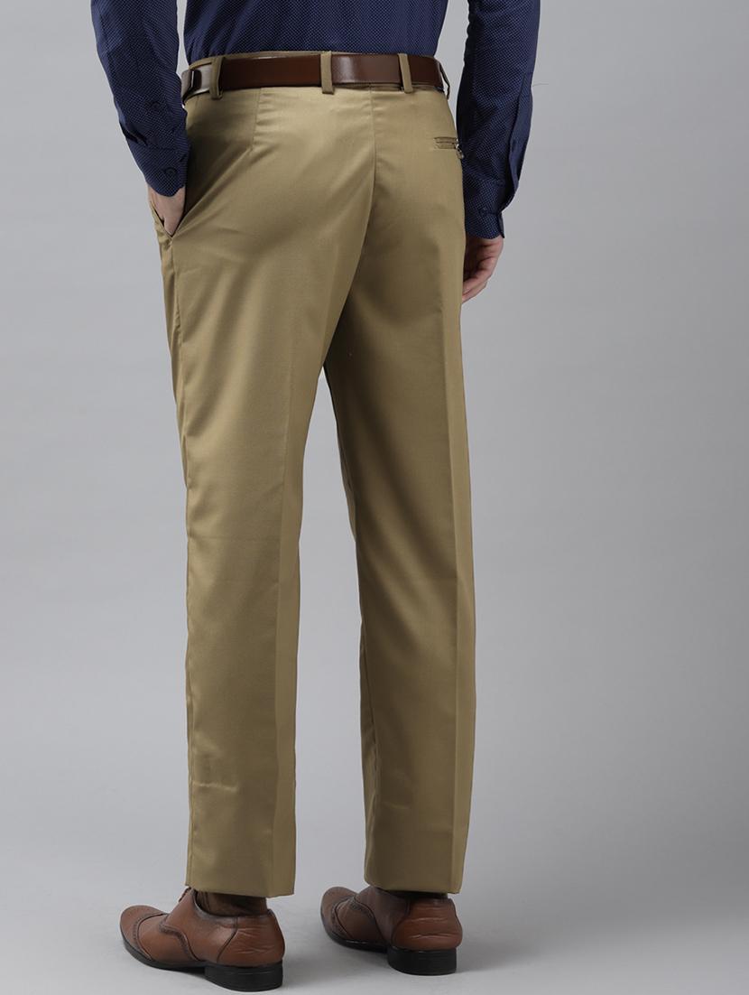 khaki solid casual trouser - 18377246 - Standard Image - 2