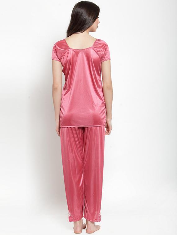 round neck solid nightwear pajama set - 18377310 - Standard Image - 2