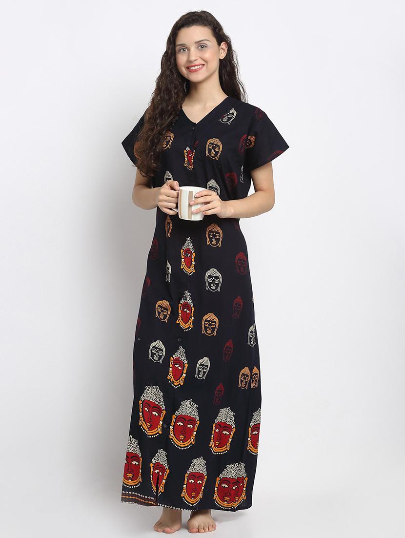 v-neck printed nighty - 18377713 - Standard Image - 2