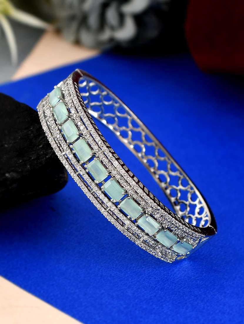 silver plated ad sea green stone studded bangle srtyle bracelet - 18378083 - Zoom Image - 0