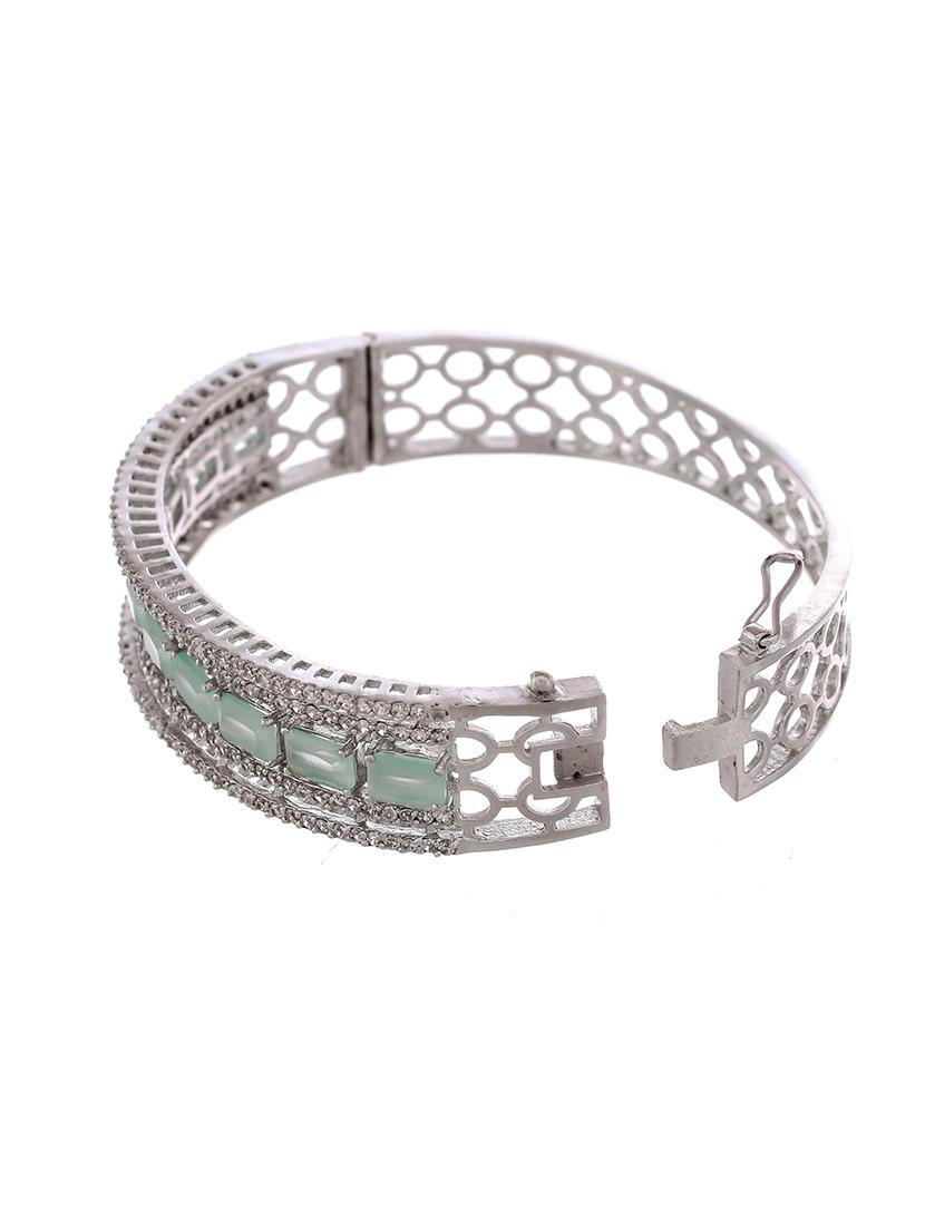 silver plated ad sea green stone studded bangle srtyle bracelet - 18378083 - Standard Image - 2