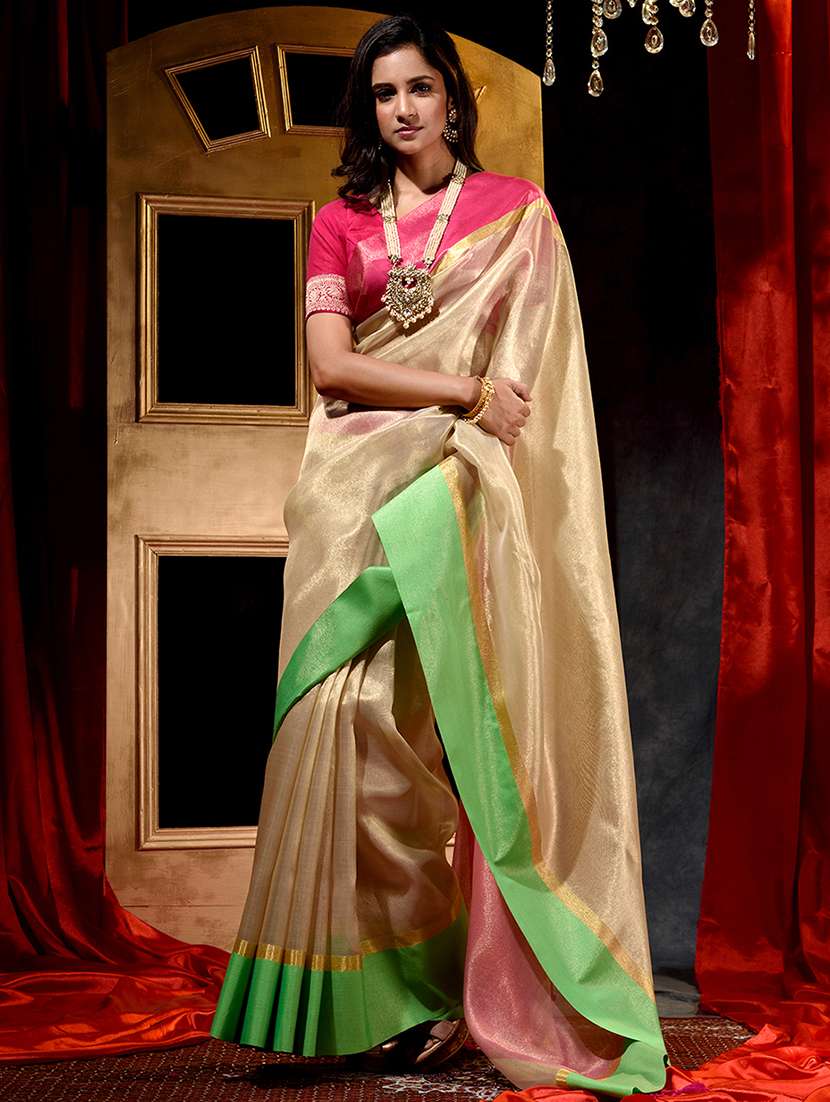 gold woven saree with blouse
