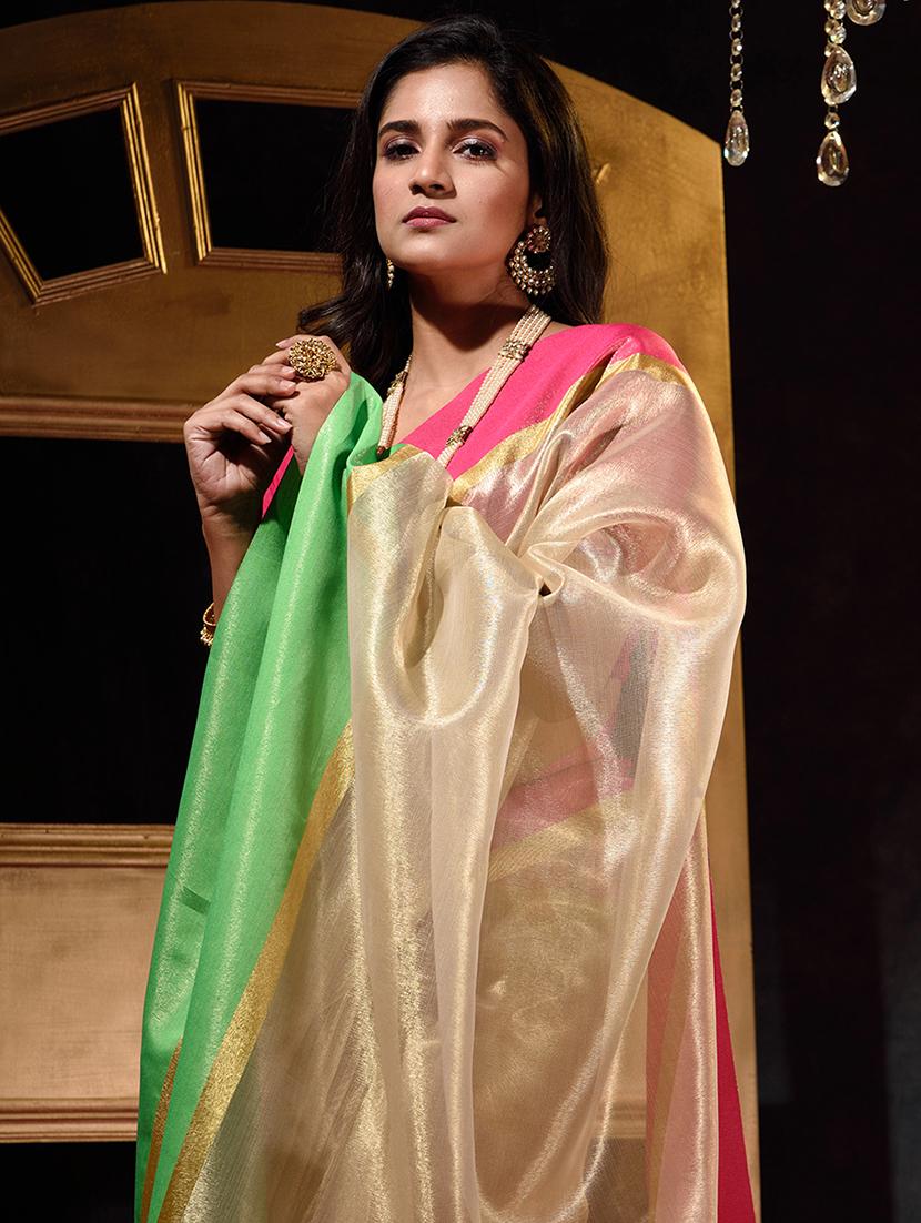 gold woven saree with blouse - 18378178 - Standard Image - 2