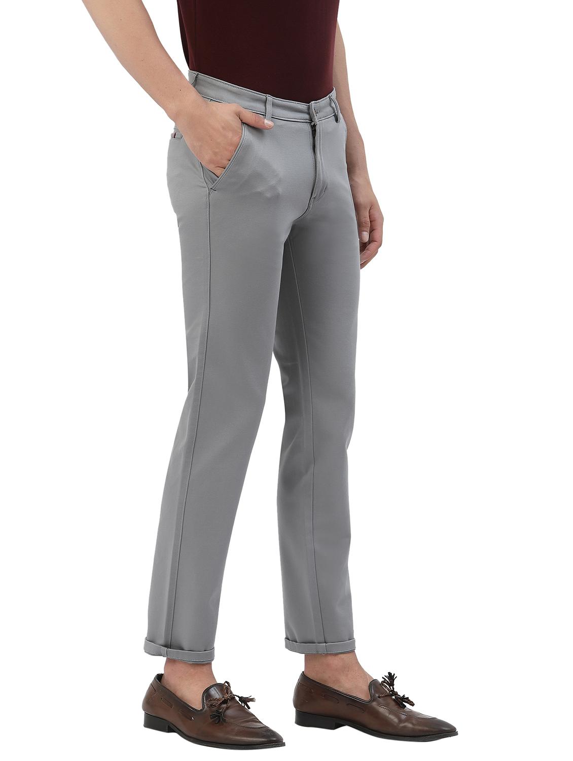 grey solid casual trouser - 18378482 - Standard Image - 2