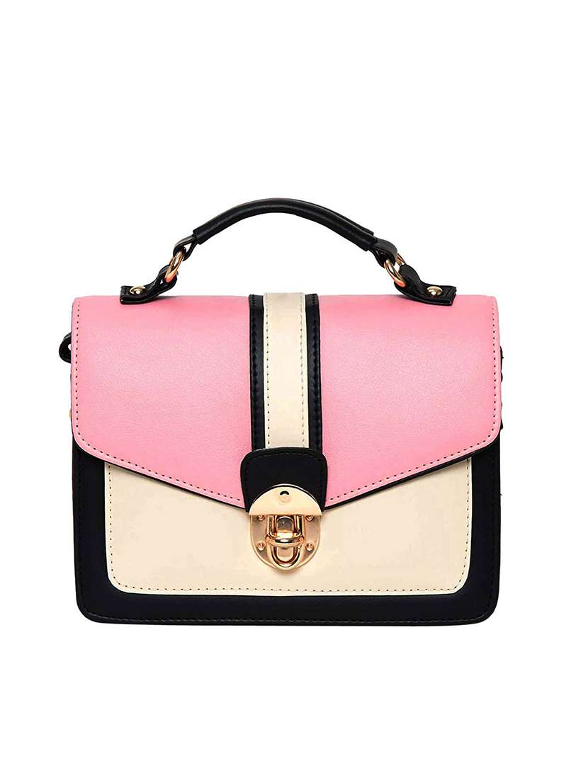 pink color block regular sling bag