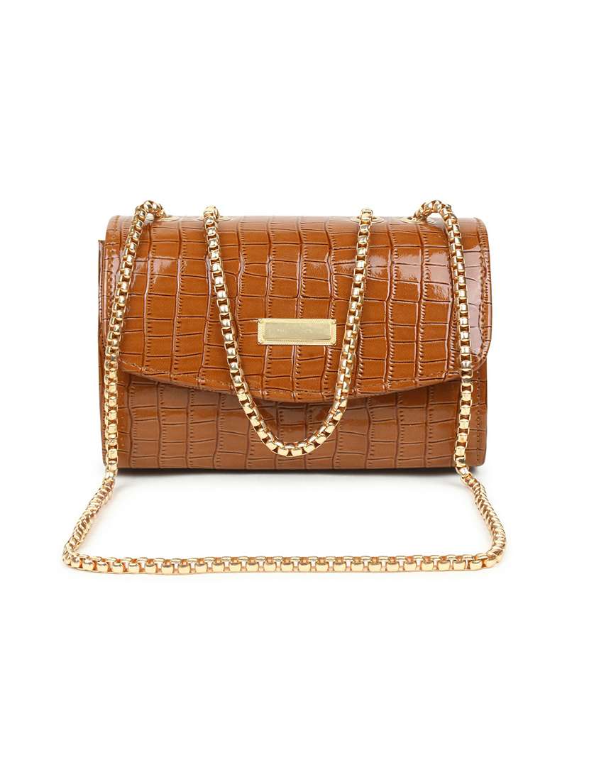 tan textured regular sling bag