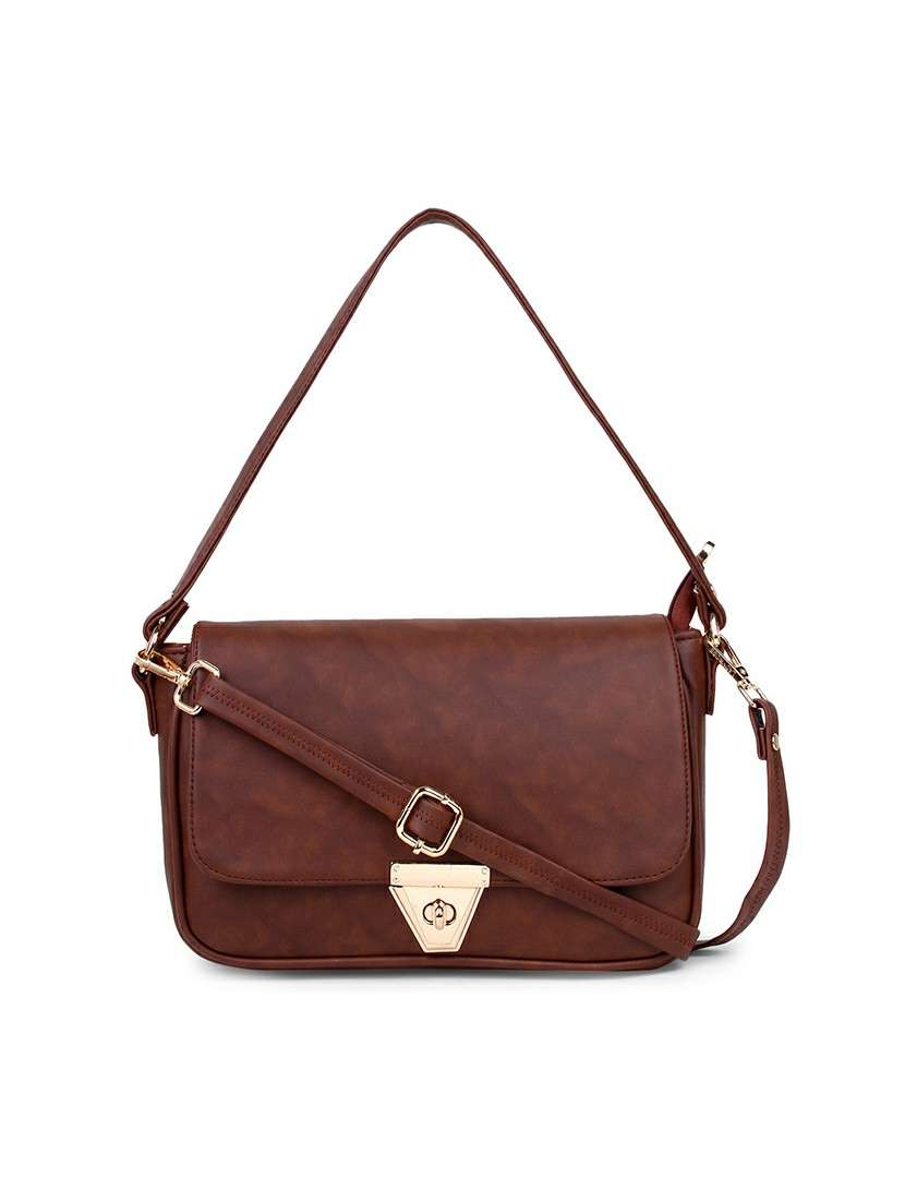 brown solid regular sling bag