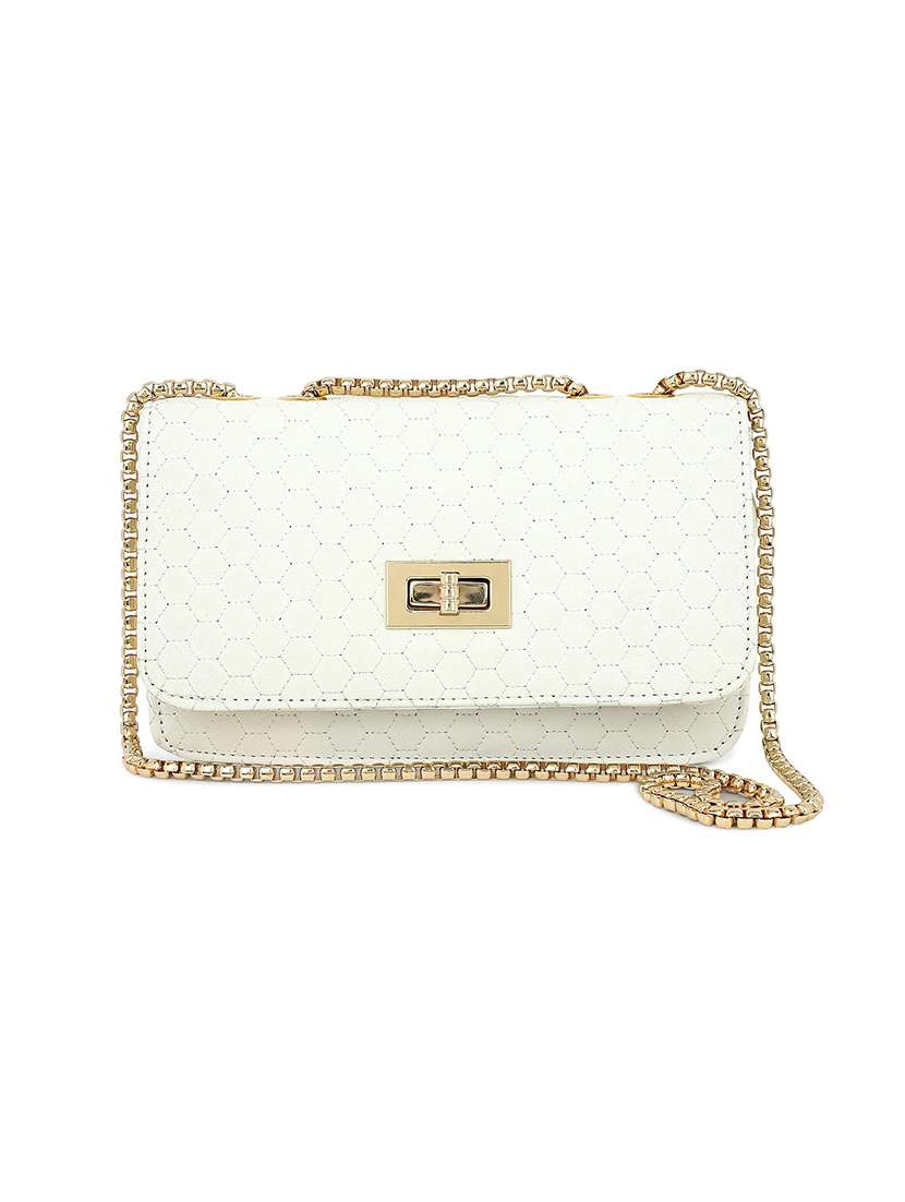 white textured regular sling bag