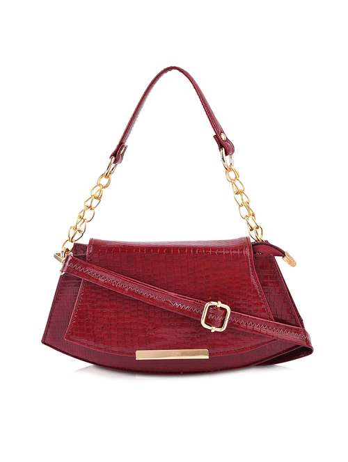 maroon textured regular sling bag - 18378738 -  Standard Image - 0