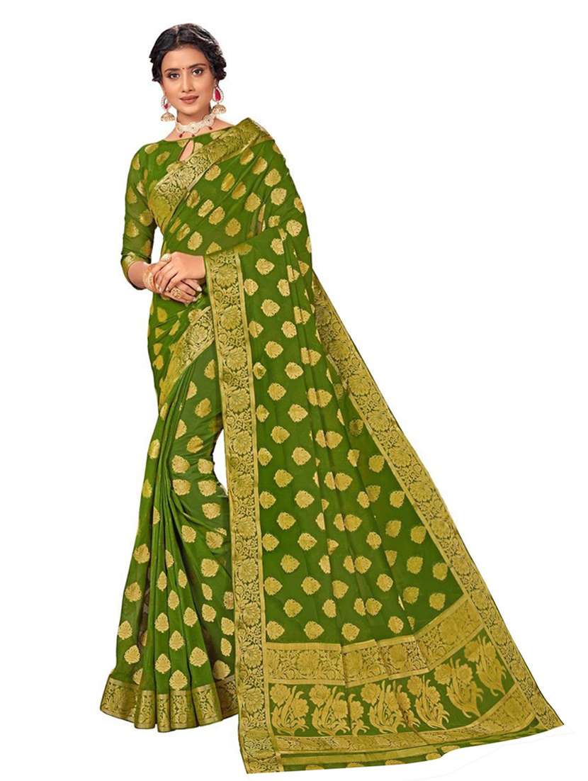 women's self design green colored saree with blouse