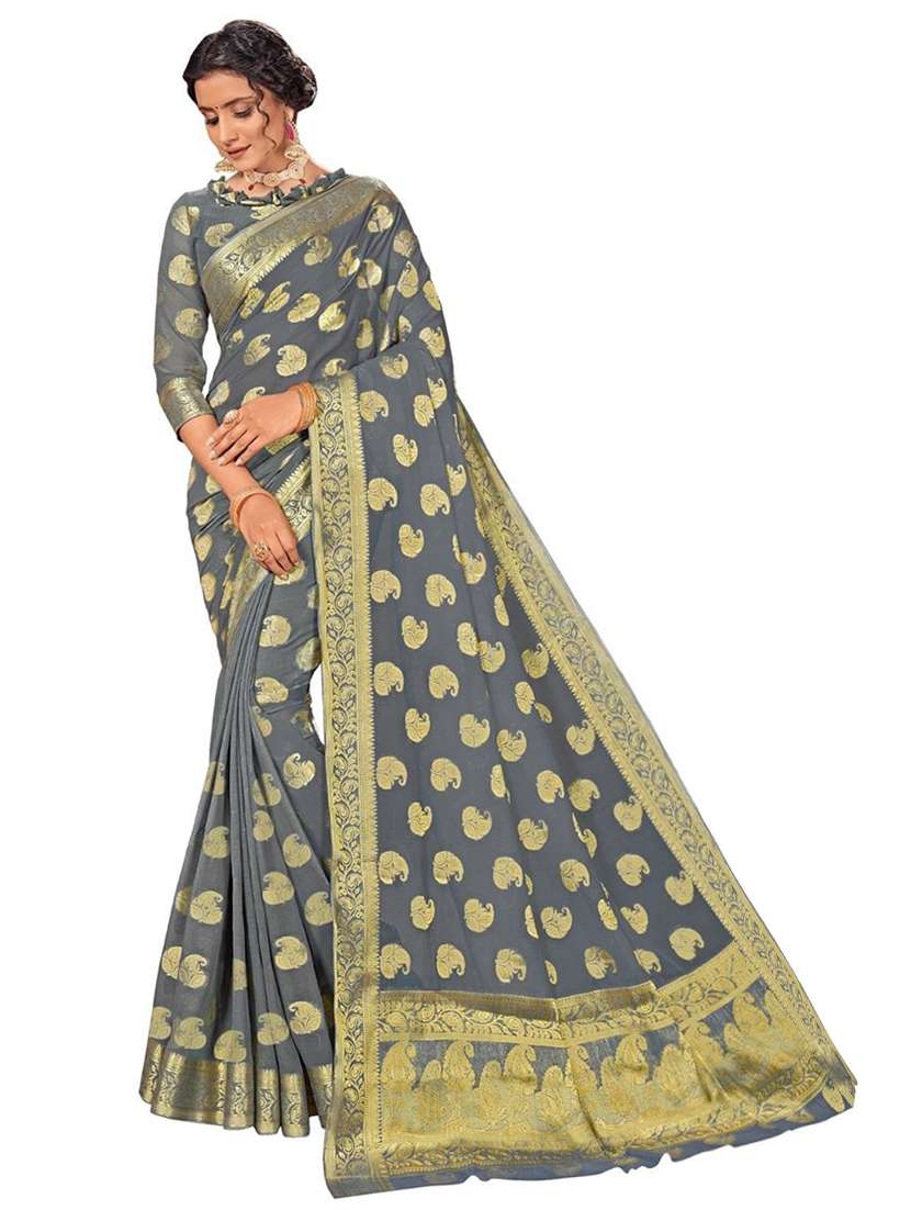 women's self design steel colored saree with blouse - 18379191 - Zoom Image - 0