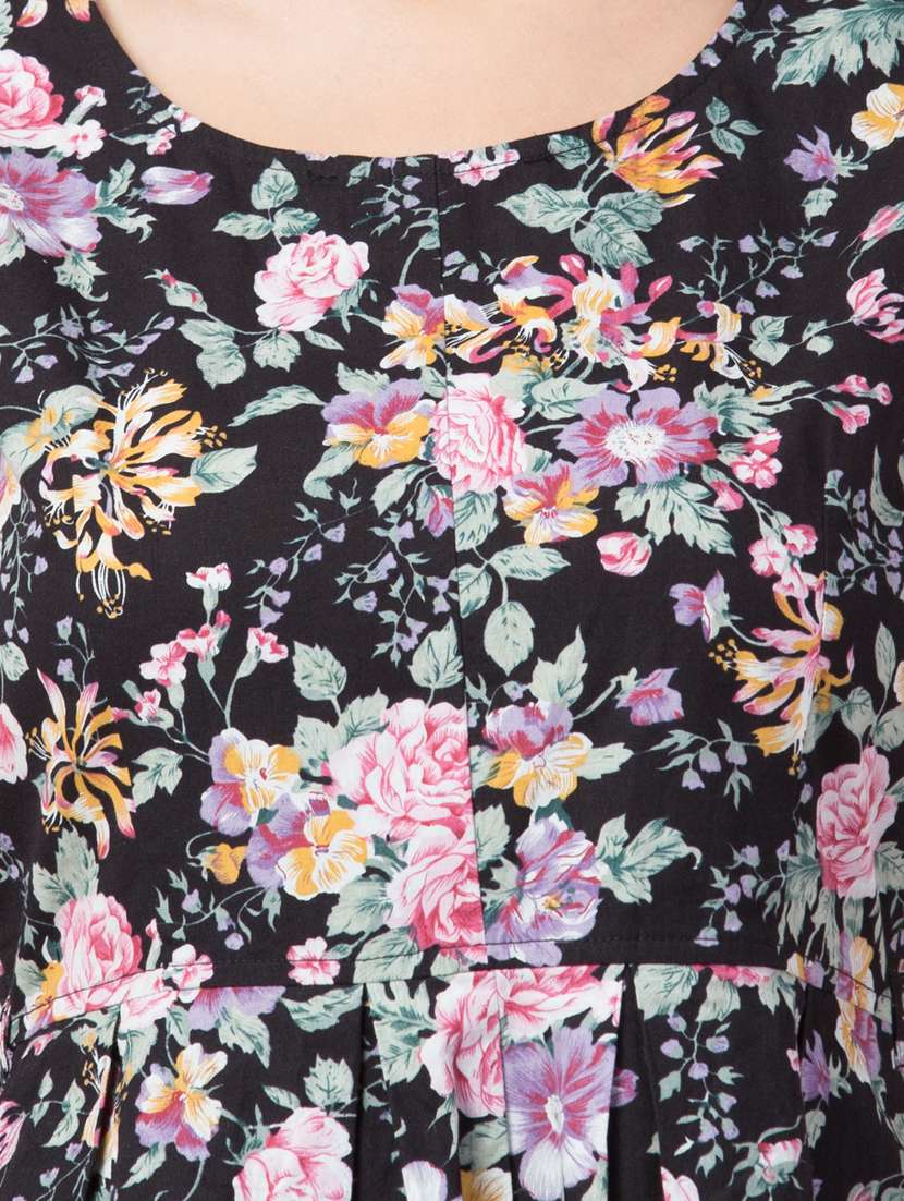 Round Neck Floral A Line Dress