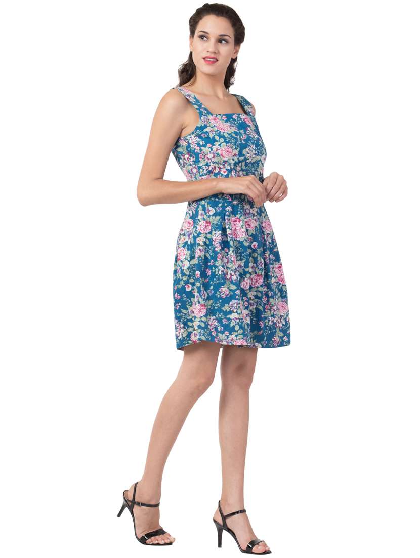 Round Neck Floral A Line Dress