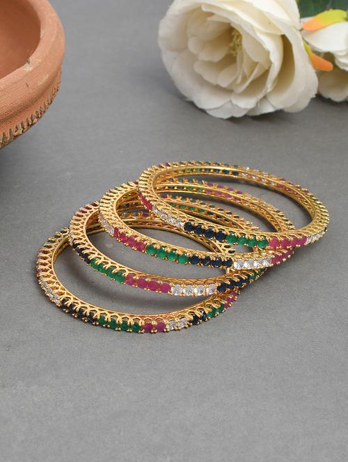 sapphire ruby diamond designer set of 4 gold bangles - 18380780 - Standard Image - 0