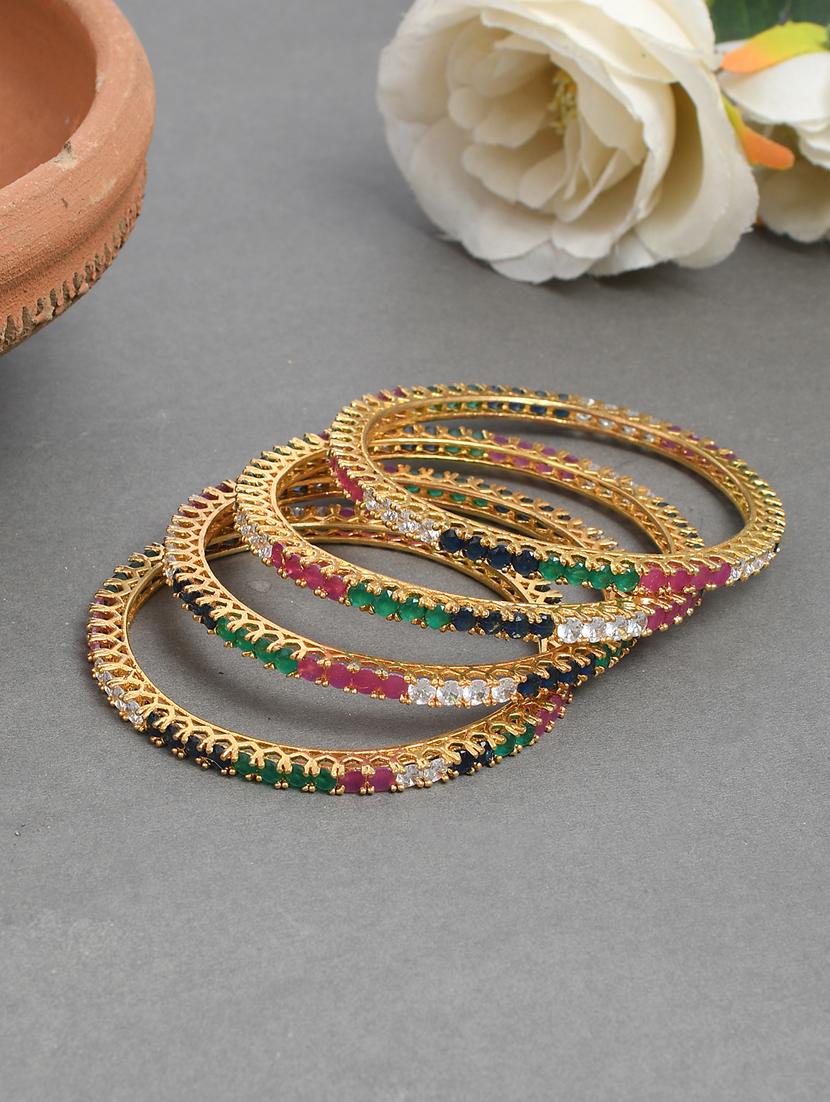 sapphire ruby diamond designer set of 4 gold bangles - 18380780 - Zoom Image - 0