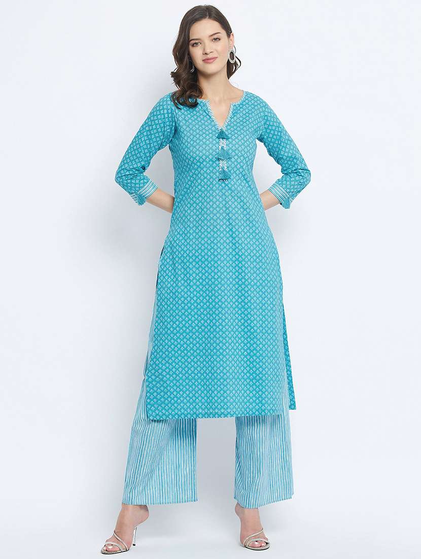 turquoise cotton kurta palazzo  set