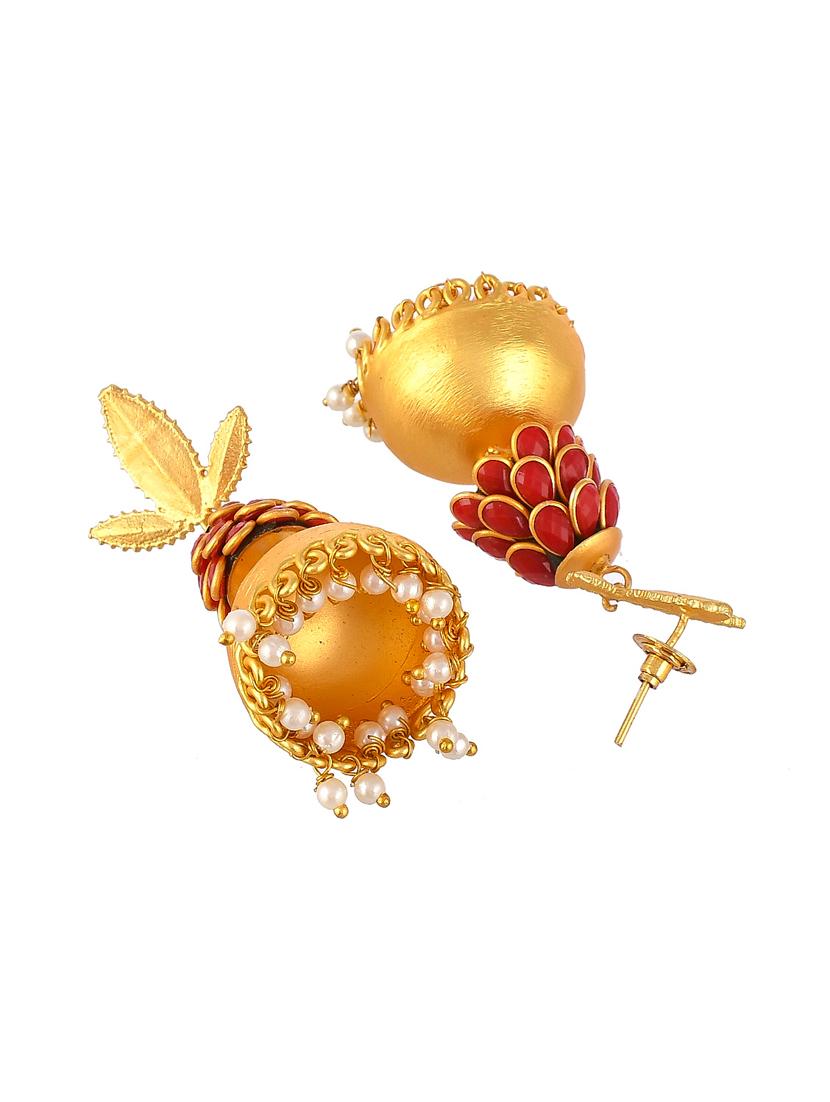 orange brass jhumka earring - 18381084 - Standard Image - 2