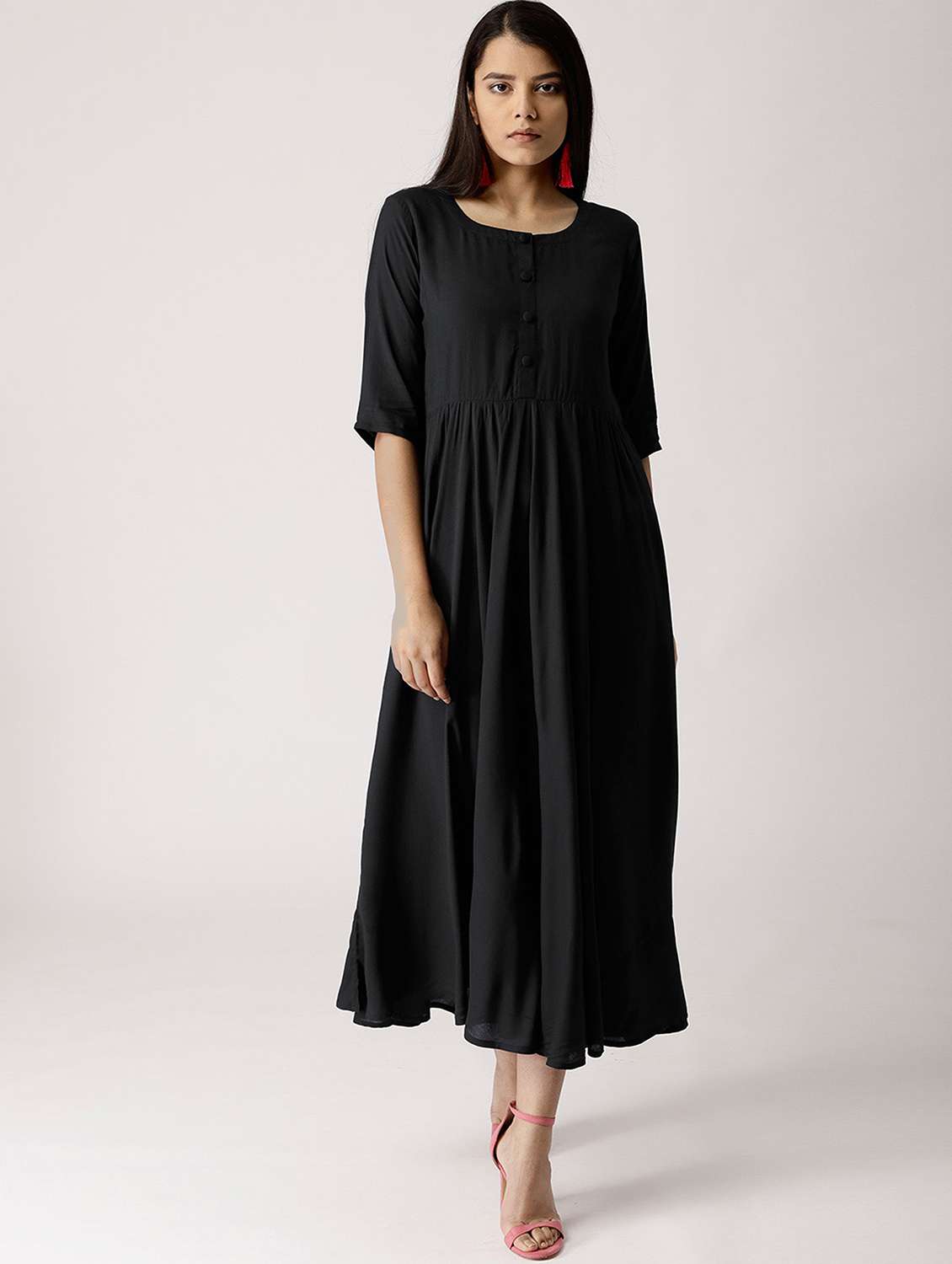 black solid flared ethnic dress
