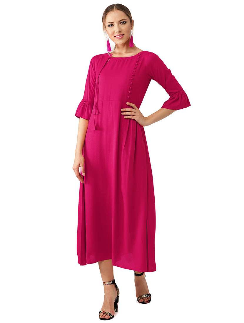 pink solid flared ethnic dress