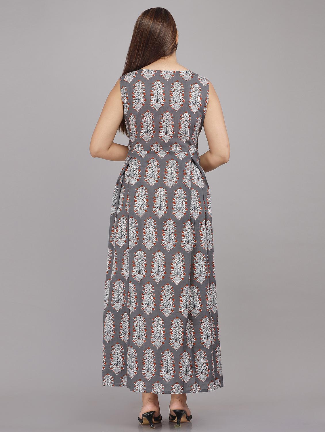 grey printed a-line kurta - 18381322 - Standard Image - 2