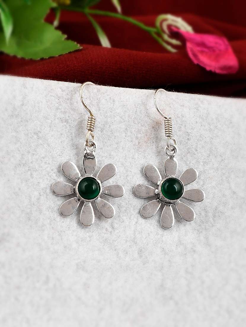 green brass drop earring
