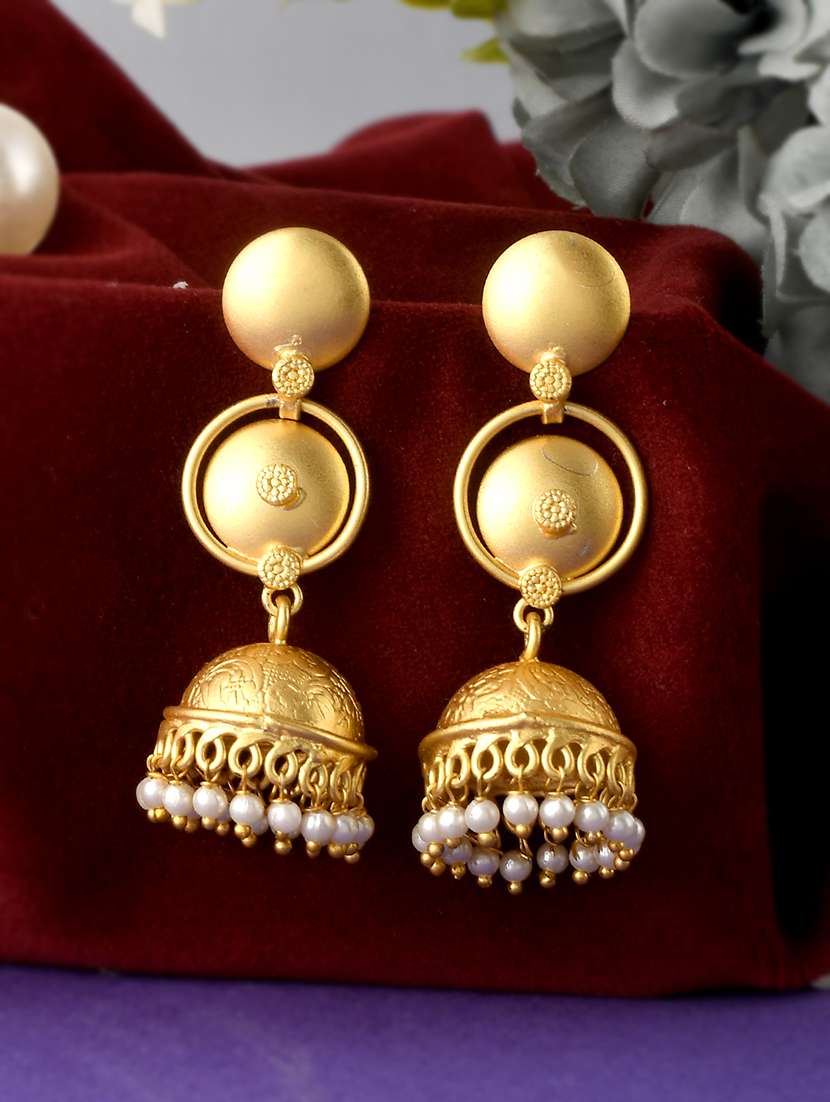 gold brass jhumka earring - 18381356 -  Zoom Image - 0