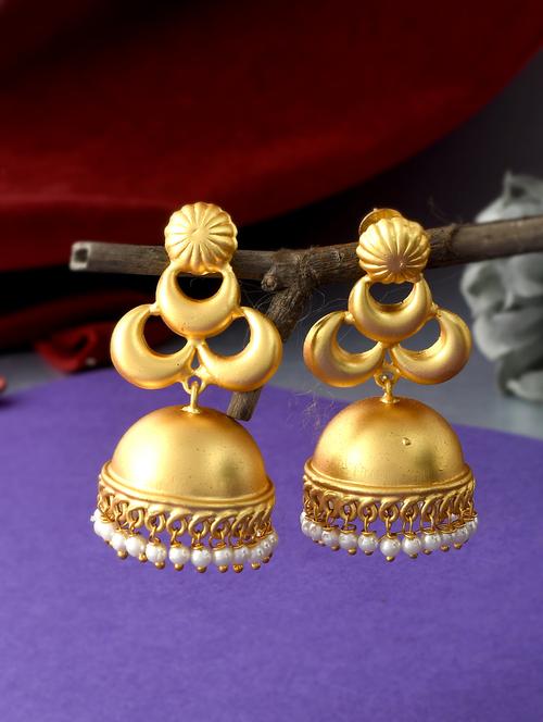 gold brass jhumka earring - 18381381 - Standard Image - 0