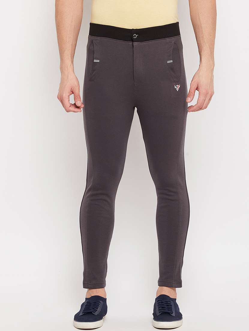 grey solid full length track pant